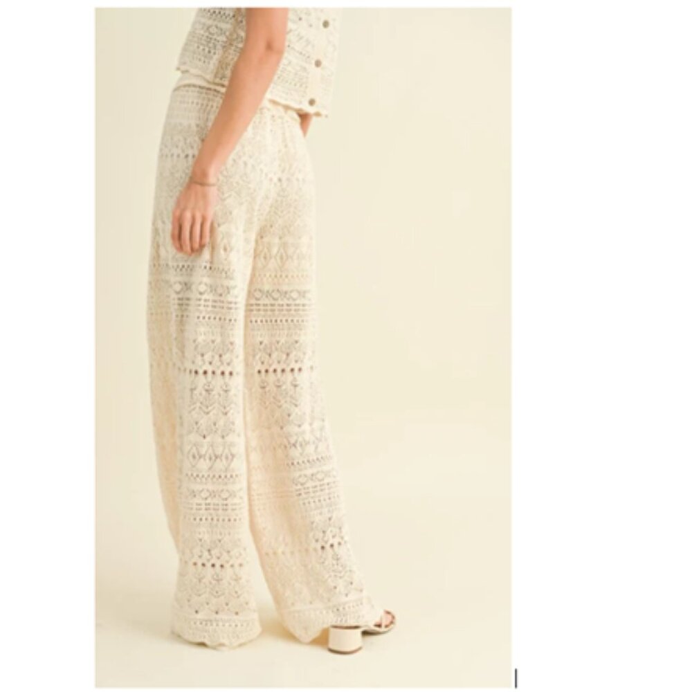 NWT Miou Muse Crochet Pants SOFT Knit Eyelet Neutral Ivory - Picture 13 of 14